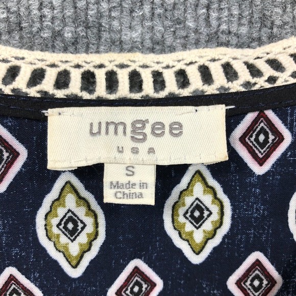 UMGEE USA Blouse Women's Size S Boho‎ Tunic V-neck Crocheted Neckline Ruffle - Picture 6 of 13